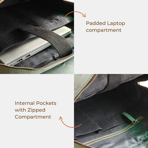 Dugong Backpack - Tropical Green Brown- Canvas Daily/Office/City/Travel Sustainable Laptop Backpack